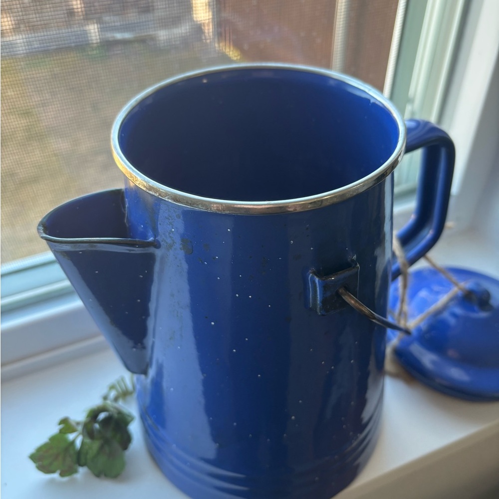 Blue Enamel Coffee Pot Camping Or Floral Arrangements Final Sale